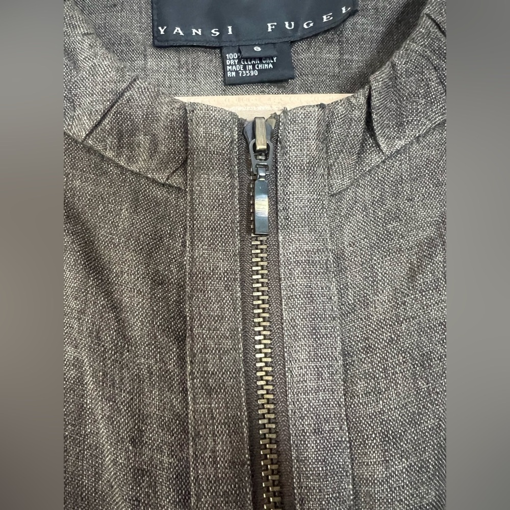 Yansi Fugel 100% Linen Bomber Utility Jacket Zip Front Ruched Soft Girl Artsy - Picture 4 of 10